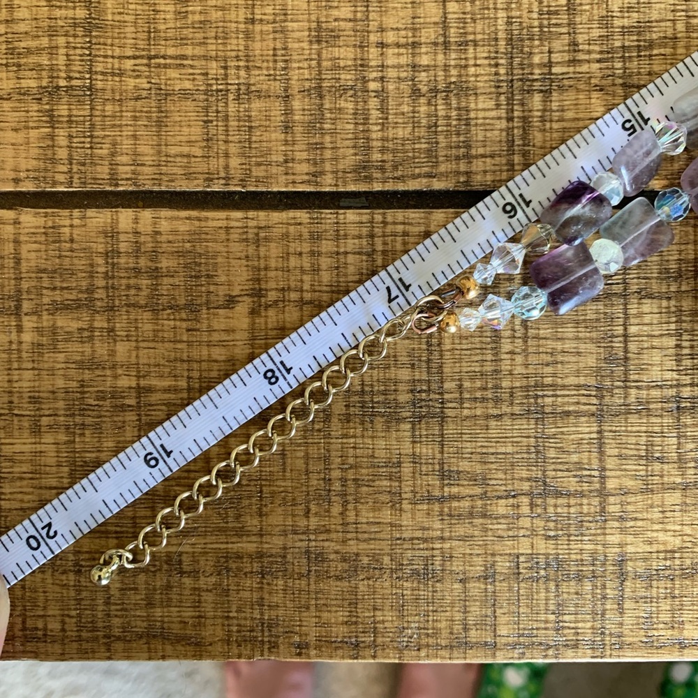 Handmade geode, amethyst, fluorite, & Swarovski crystal double strand necklace - Picture 7 of 8